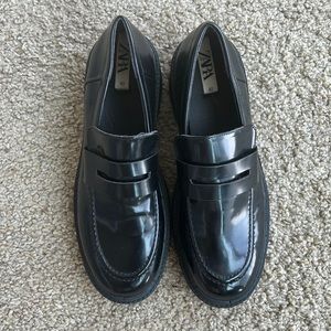 Zara black leather loafers